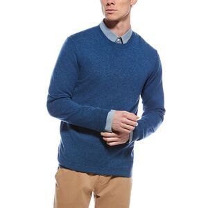 Forte Mens  Cashmere Classic Crew Cashmere Sweater, Blue